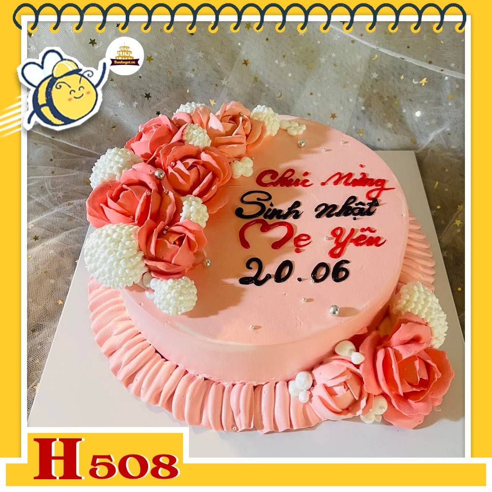Bánh kem sinh nhật H508 tông hồng pastel trang trí hoa kem xinh xắn