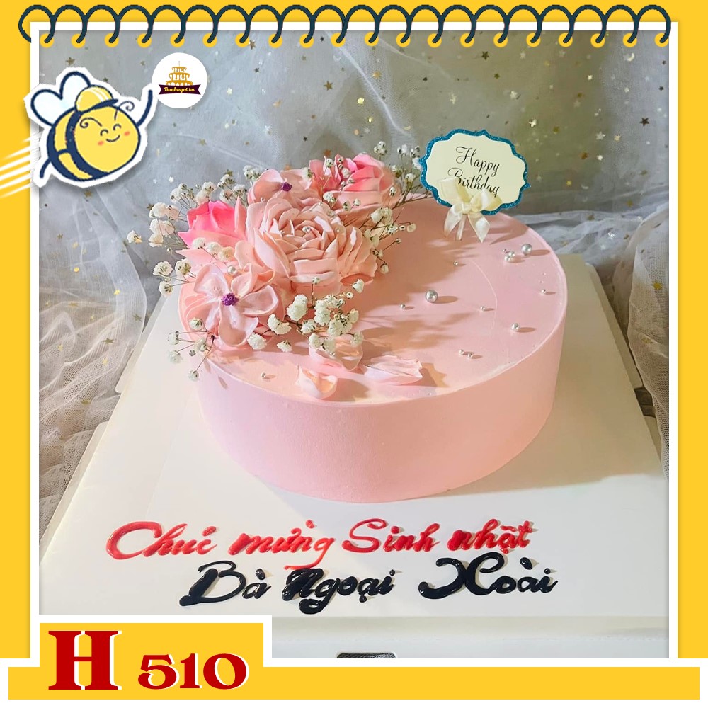 Bánh kem sinh nhật H510 tông hồng pastel hoa kem baby xinh xắn