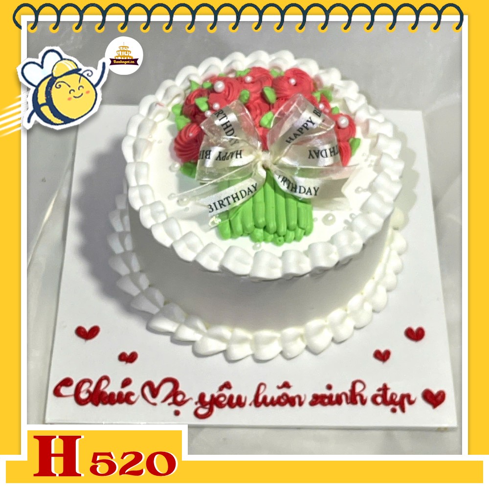 Bánh kem sinh nhật H520 bó hoa hồng kem đỏ lãng mạn