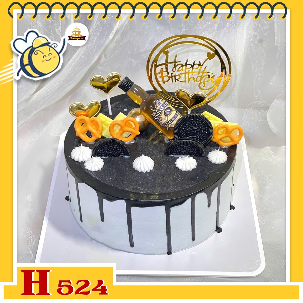 Bánh kem sinh nhật H524 chảy socola phụ kiện rượu whiskey cá tính