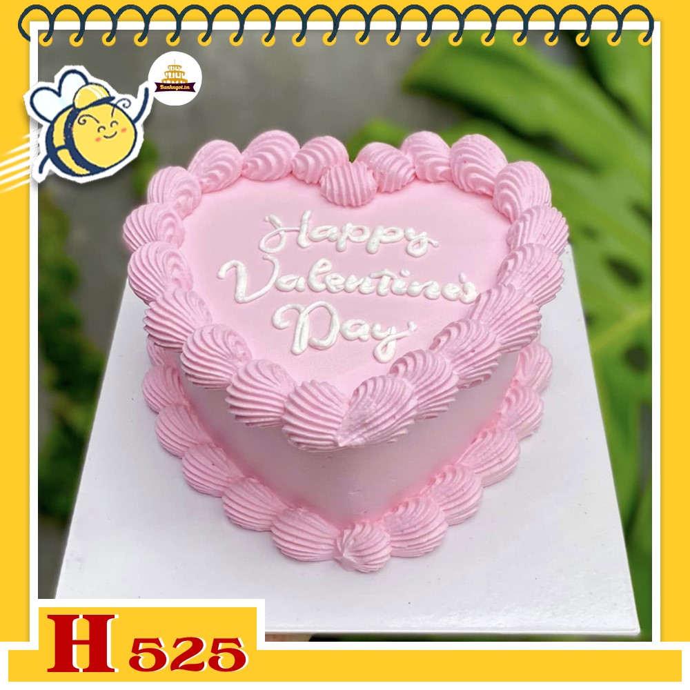 Bánh kem sinh nhật H525 trái tim tông hồng pastel lãng mạn