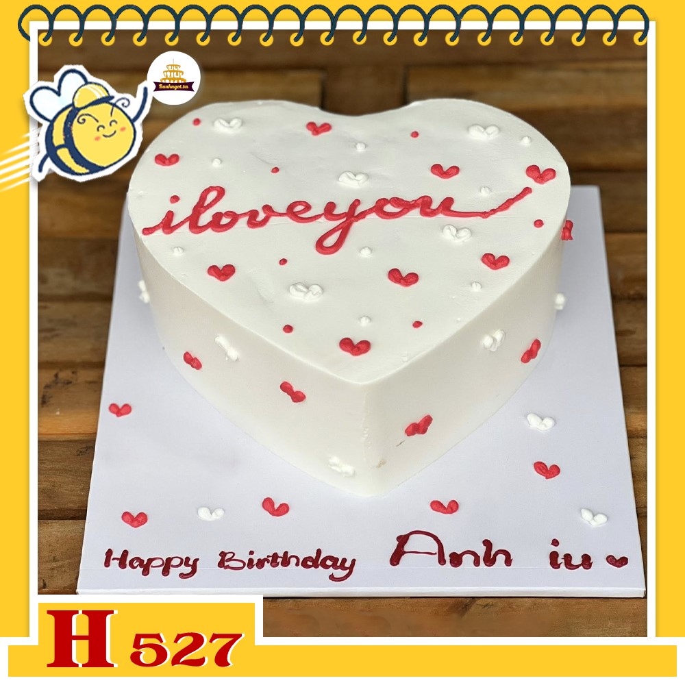 Bánh kem sinh nhật H527 trái tim chữ i love you đơn giản