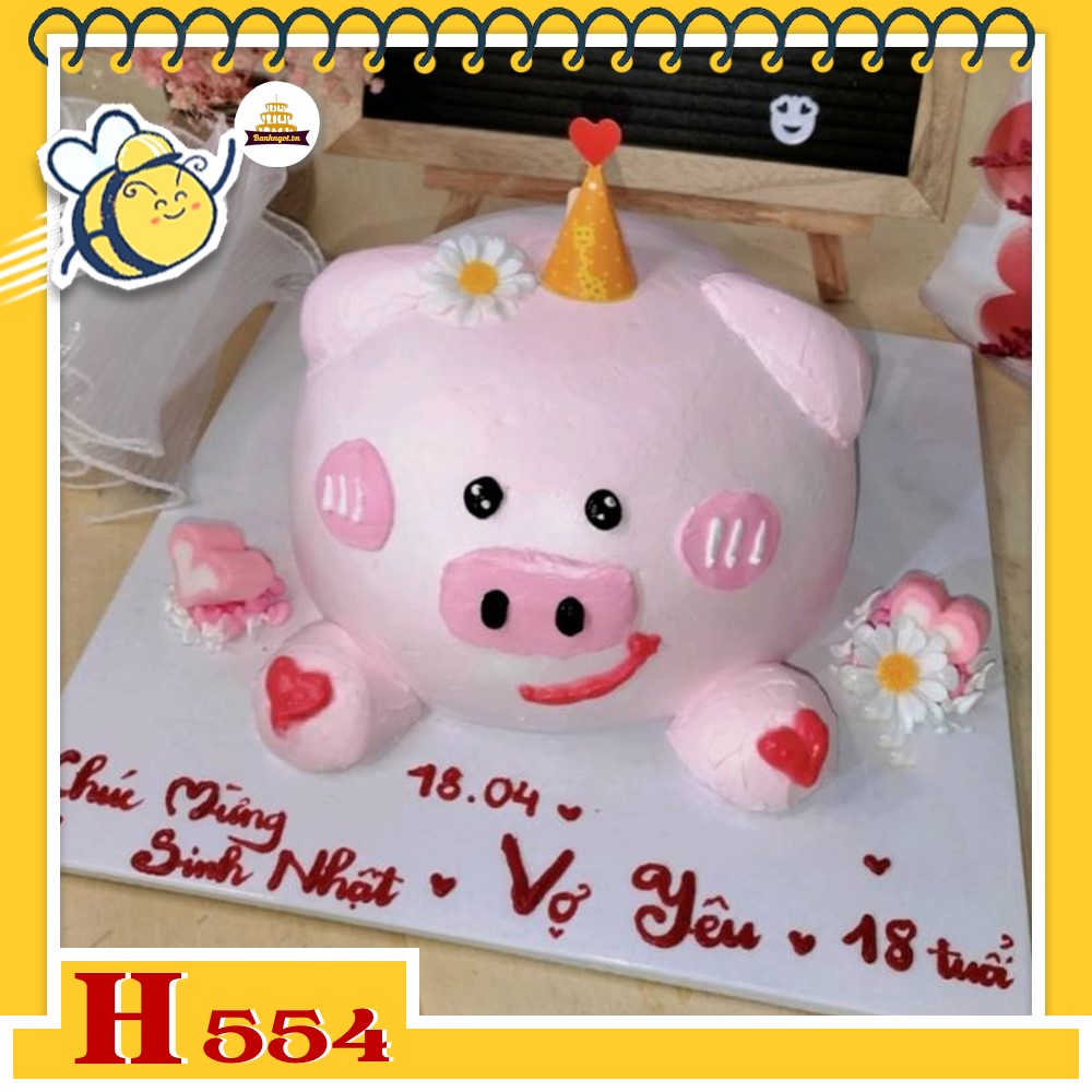 Bánh kem sinh nhật H554 tạo hình chú heo hồng dễ thương