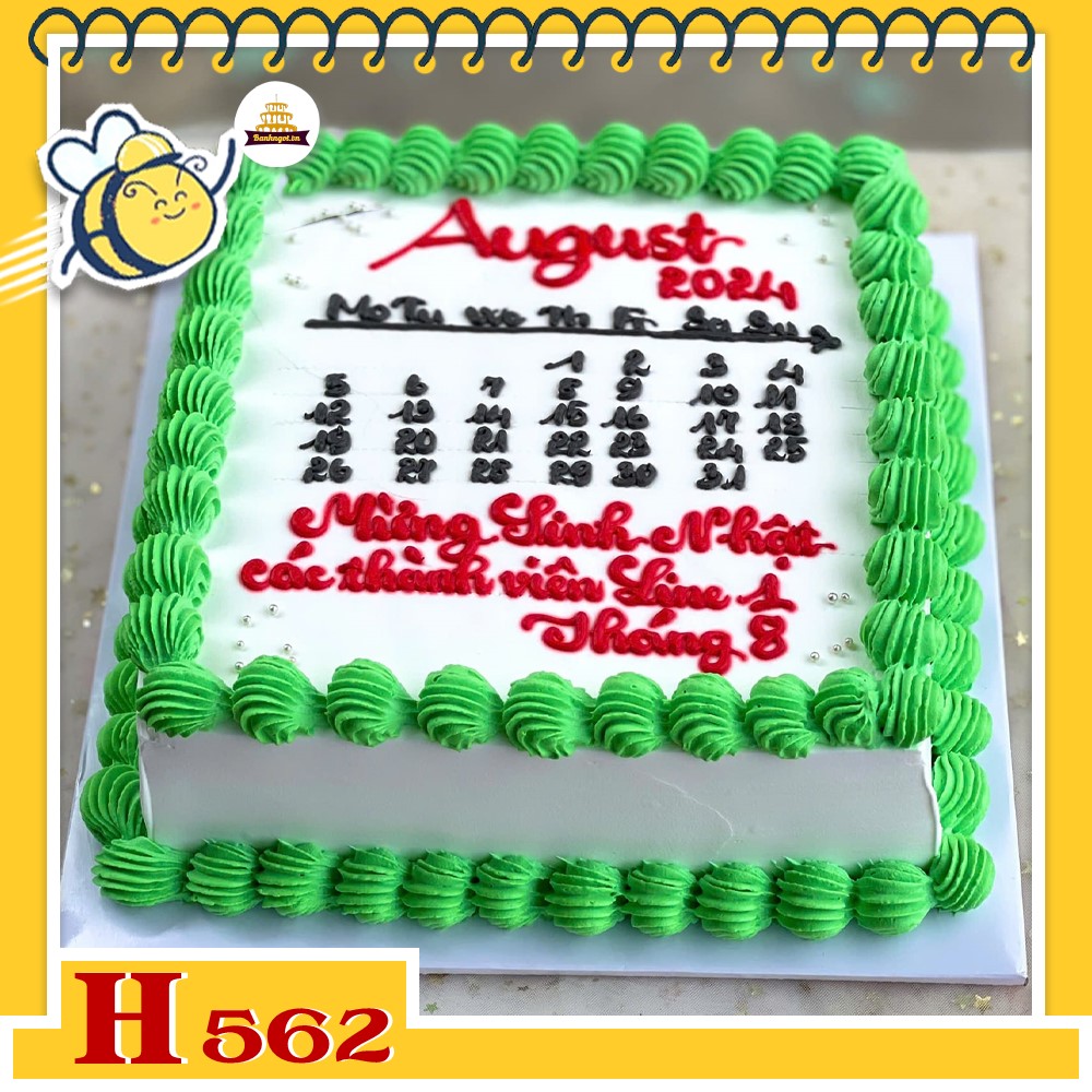 Bánh kem sinh nhật H562 hình lịch tháng màu xanh lá nổi bật