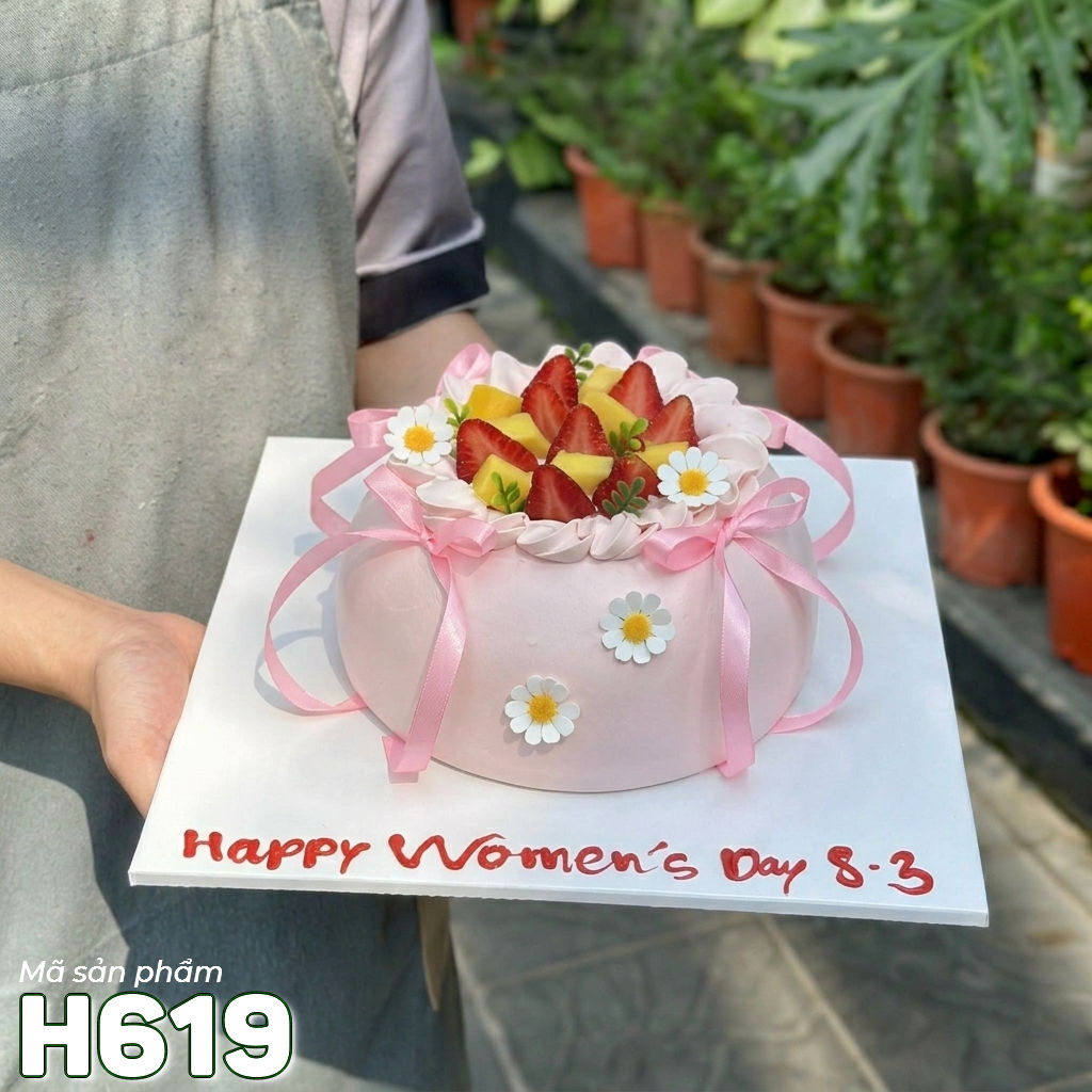 Bánh kem H619 tạo hình giỏ hoa hồng phấn tặng phái đẹp