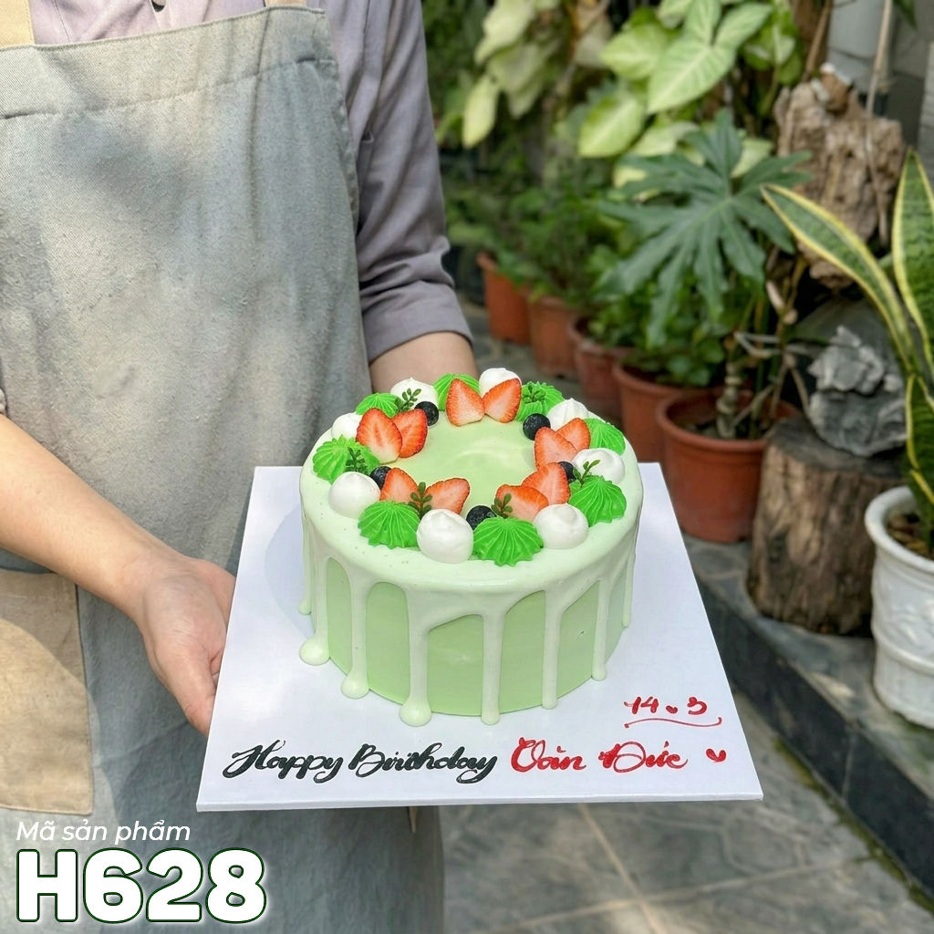 Bánh kem H628 xanh bơ hiện đại với kỹ thuật kem chảy (Drip Cake)