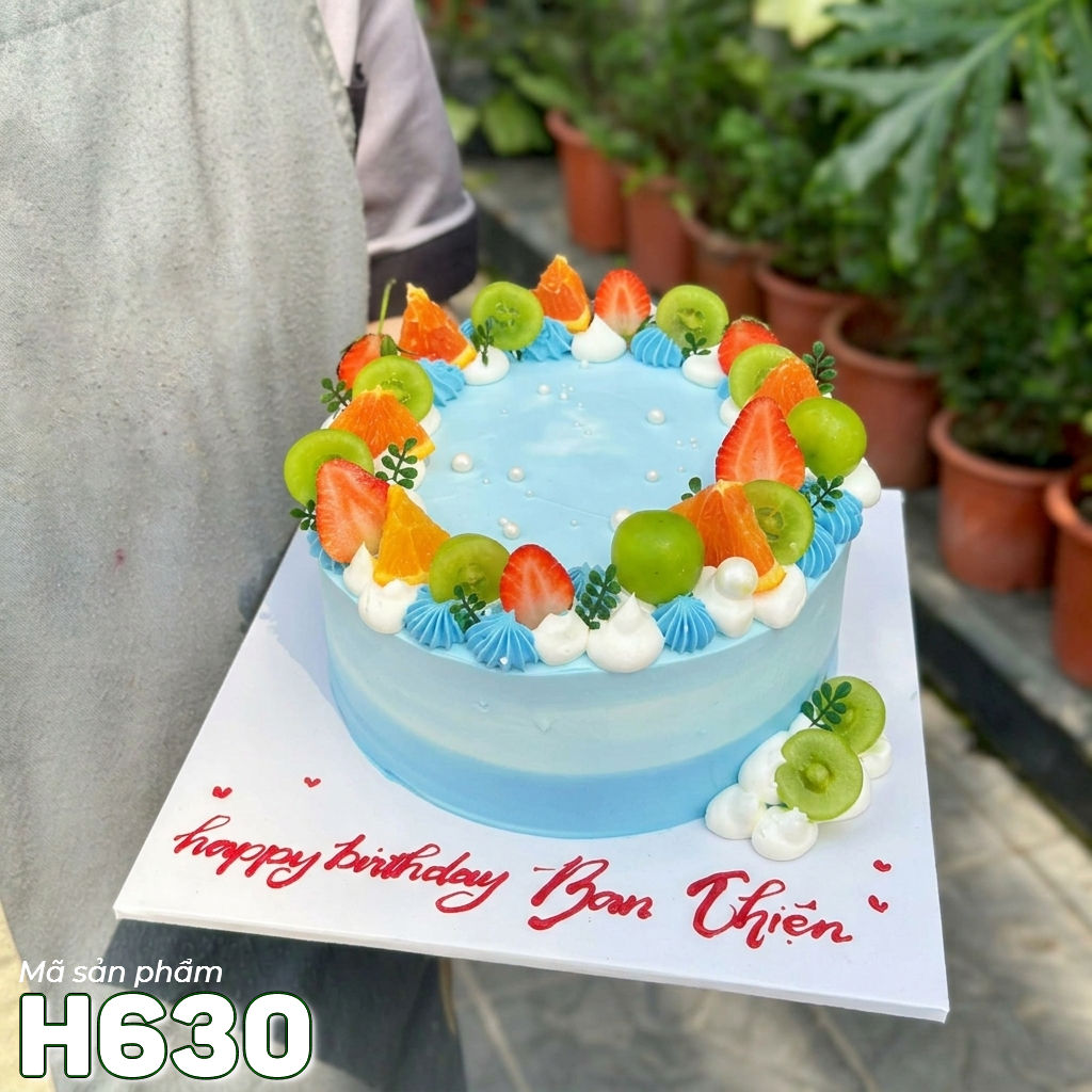 Bánh kem H630 tone xanh dương Ombre mix trái cây tươi mát