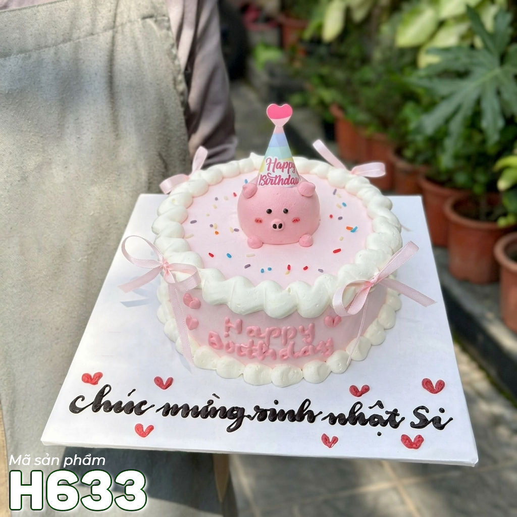Bánh kem H633 hình chú heo hồng cute phong cách Hàn Quốc cho bé yêu
