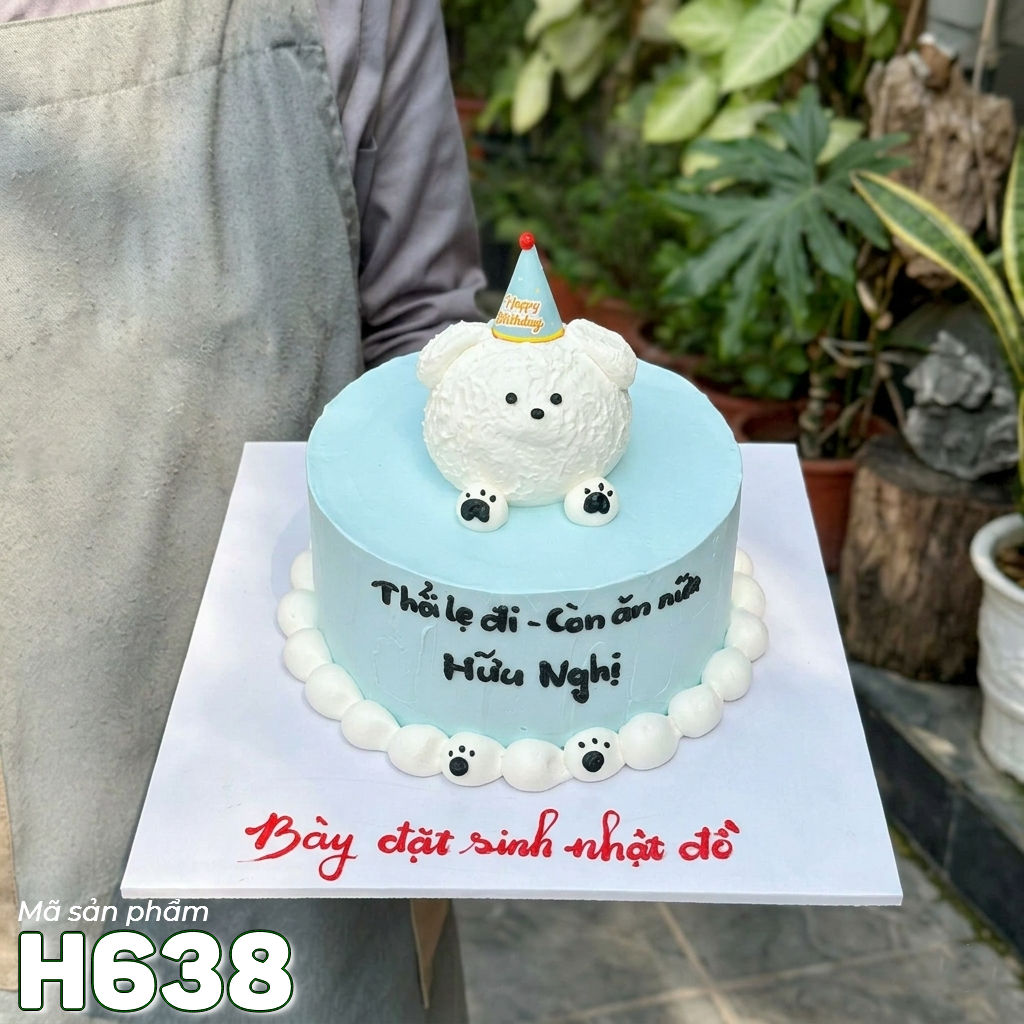 Bánh kem H638 cún xù trắng tinh khôi phong cách tối giản