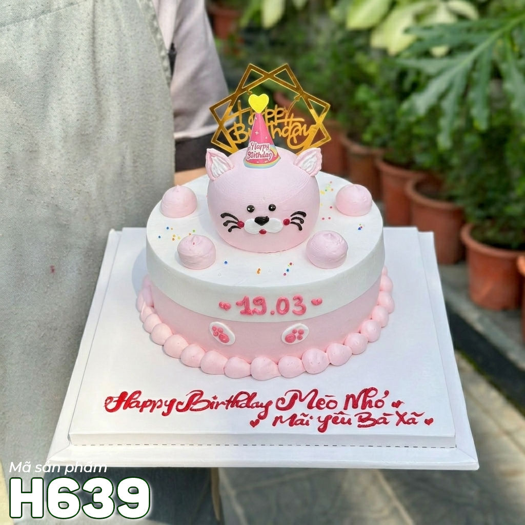 Bánh kem H639 mèo hồng xinh xắn tặng phái đẹp bé yêu