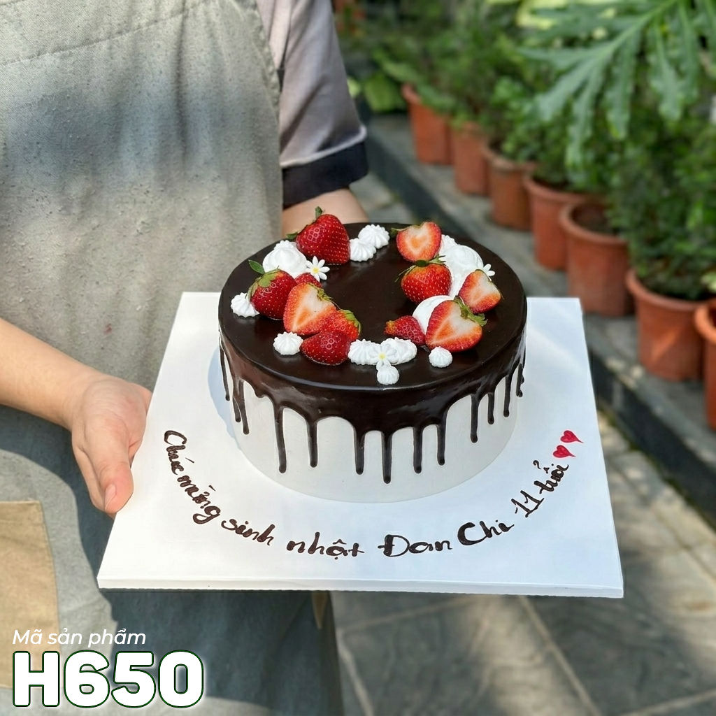 Bánh kem H650 phủ Socola chảy cùng dâu tây tươi mọng