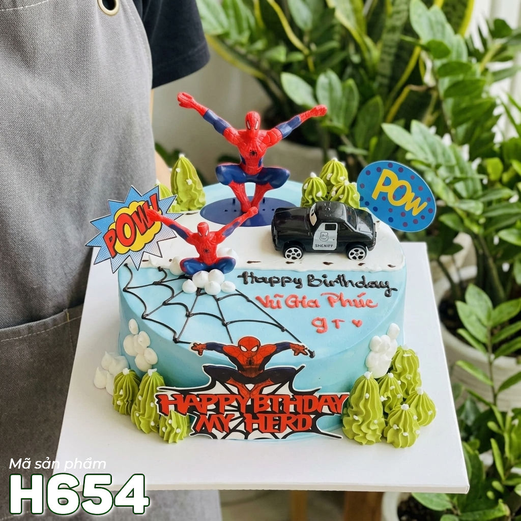 Bánh kem H654 Spiderman và xe cảnh sát cho bé trai năng động