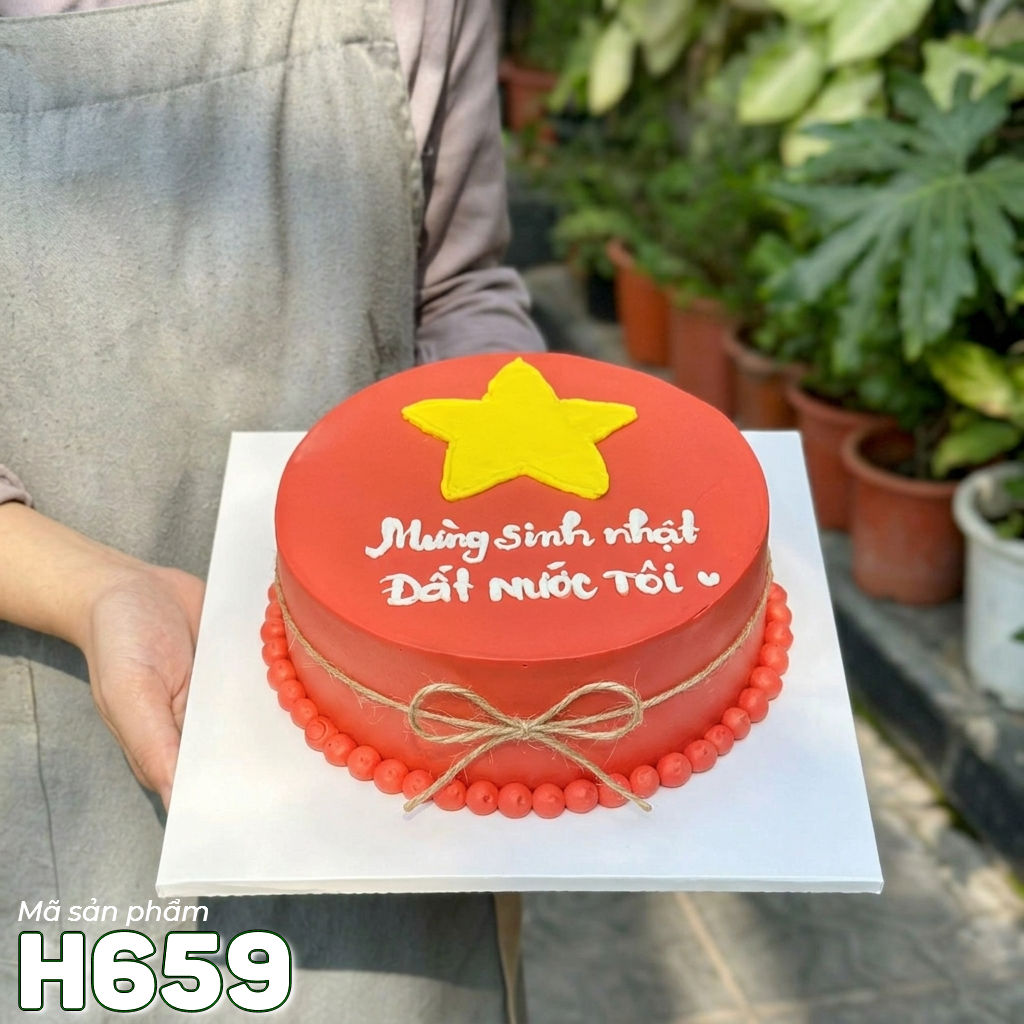 Bánh kem H659 hình lá cờ Tổ Quốc Việt Nam đỏ thắm rực rỡ