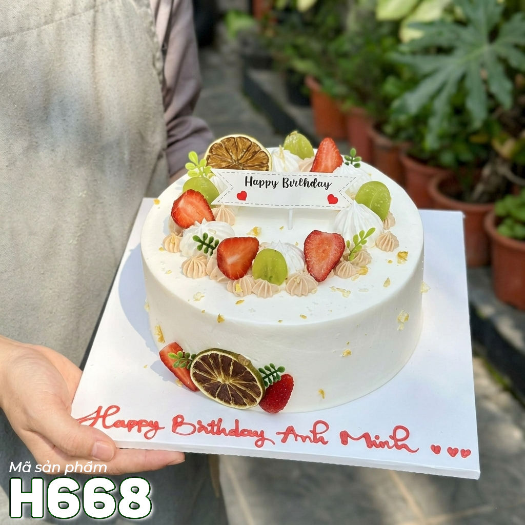 Bánh kem H668 trang trí trái cây tươi mix cam lát khô thanh lịch