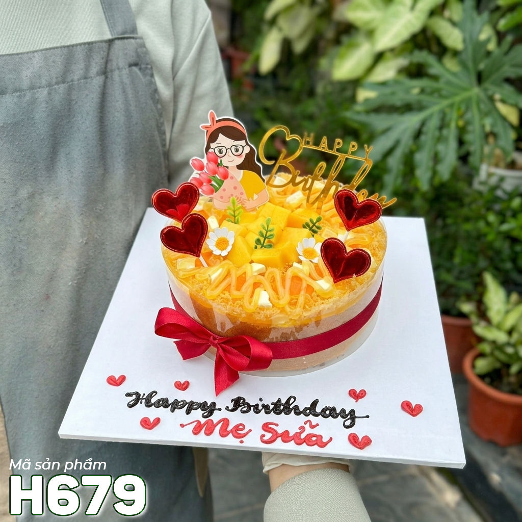 Bánh sinh nhật bông lan trứng muối H679 thắt nơ đỏ tặng phái đẹp
