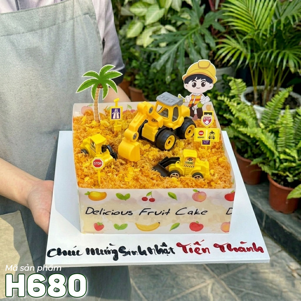 Bánh sinh nhật bông lan trứng muối H680 công trường nhí vui nhộn