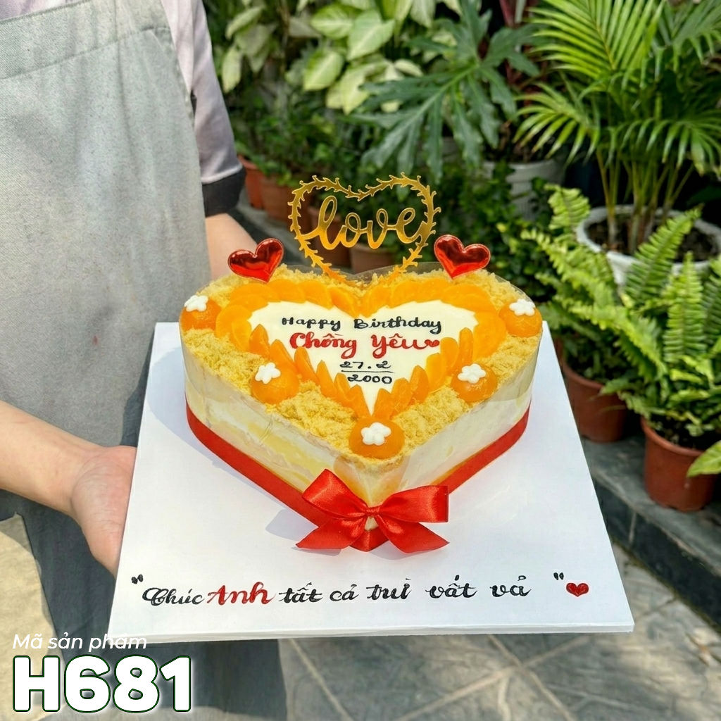 Bánh sinh nhật bông lan trứng muối H681 hình trái tim tặng chồng yêu