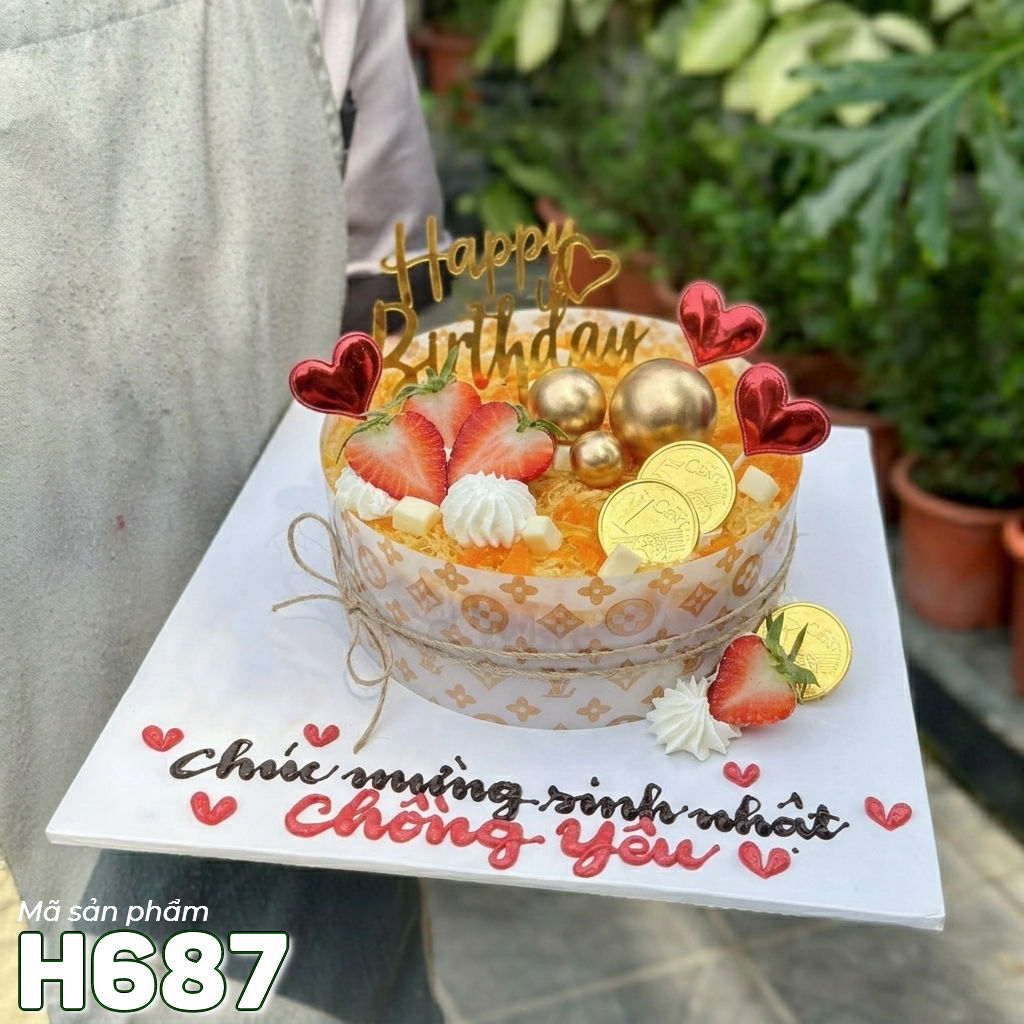 Bánh sinh nhật bông lan trứng muối H687 dâu tây trái tim tặng chồng yêu