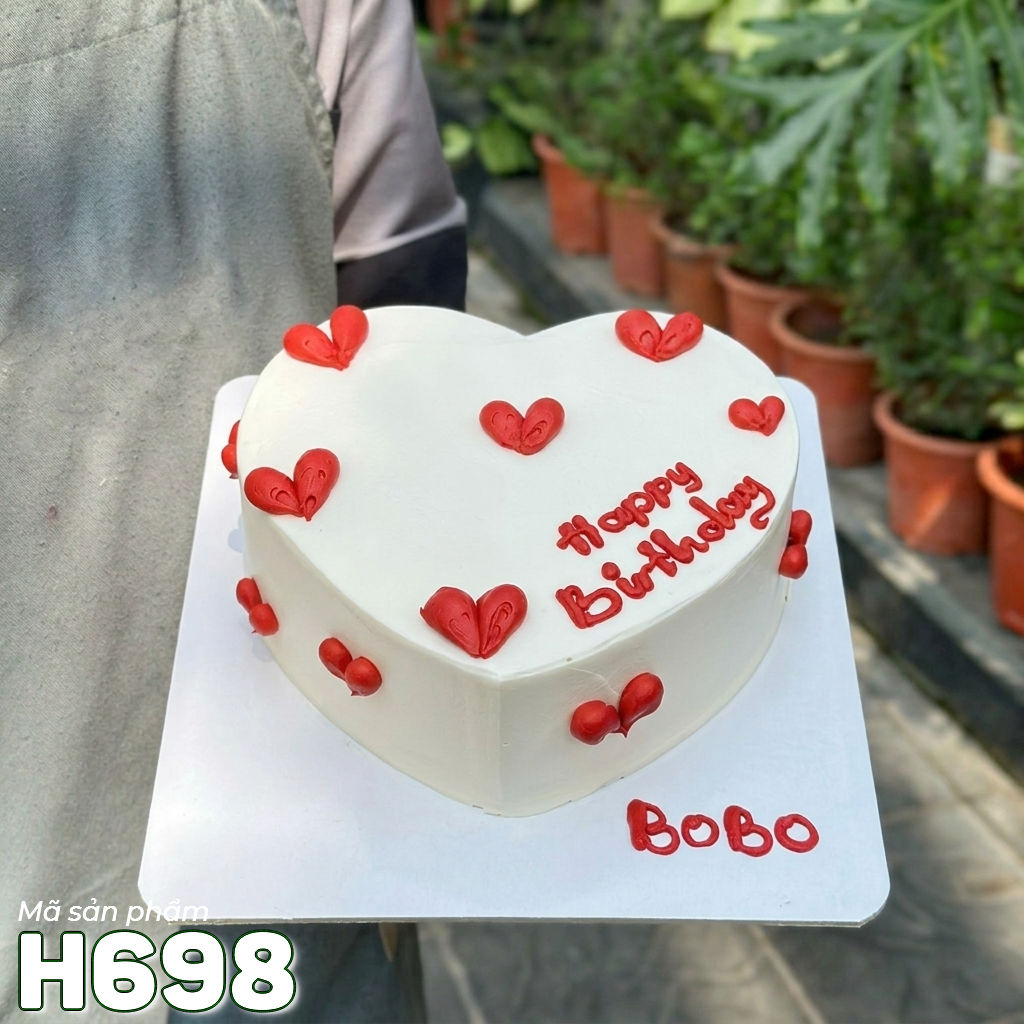 Bánh kem H698 Trái tim tối giản điểm tim đỏ lãng mạn