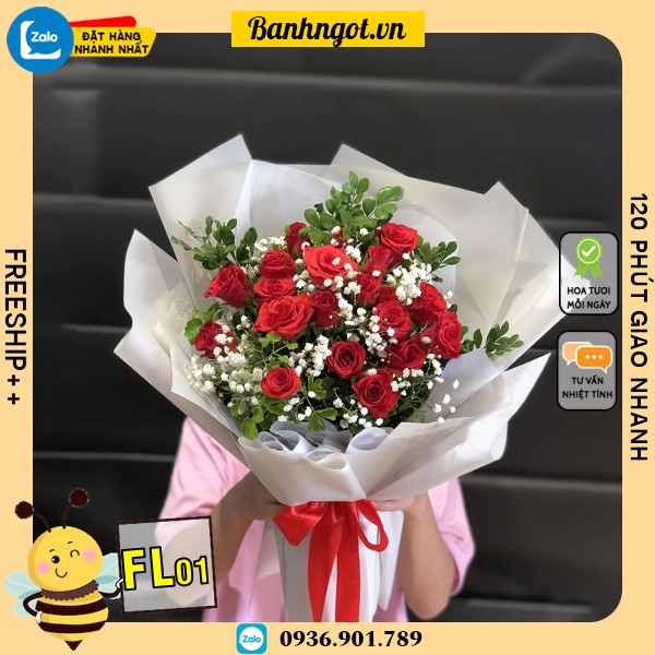 Bó hoa tươi FL01 hồng mix baby đẹp