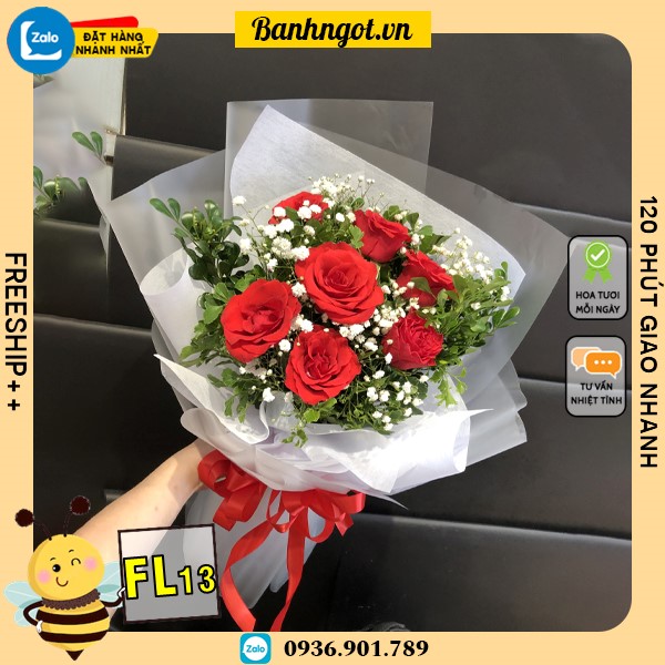 Bó hoa tươi FL13 hoa hồng đỏ xinh