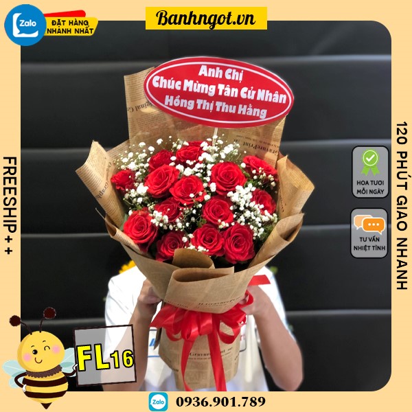 Bó hoa tươi FL16 nhiều hoa hồng đỏ và hoa bi