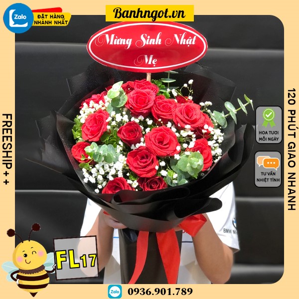 Bó hoa tươi FL17 hoa hồng đỏ to đẹp