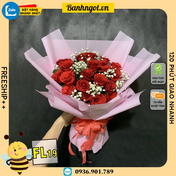 Bó hoa tươi FL19 hoa hồng đỏ hoa bi