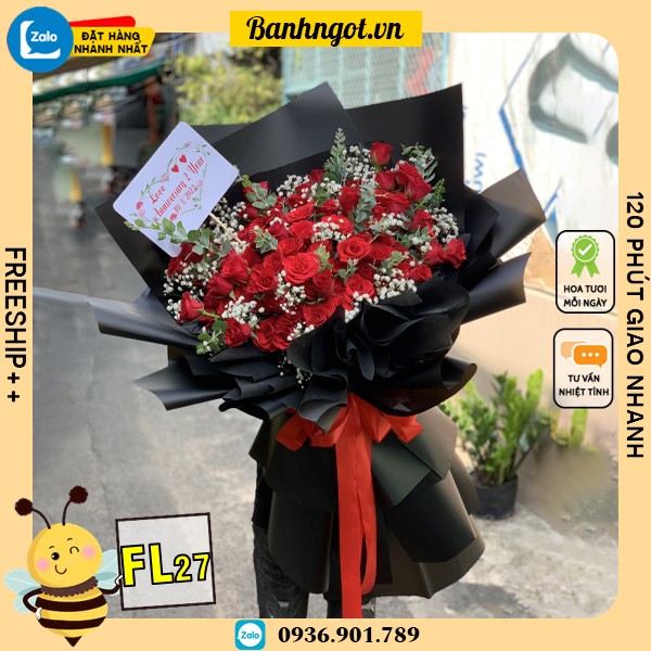 Bó hoa tươi FL27 siêu to khổng lồ hoa hồng đỏ