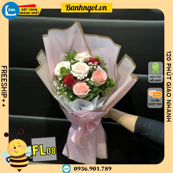 Bó hoa tươi FL08 hoa hồng 3 màu dễ thương