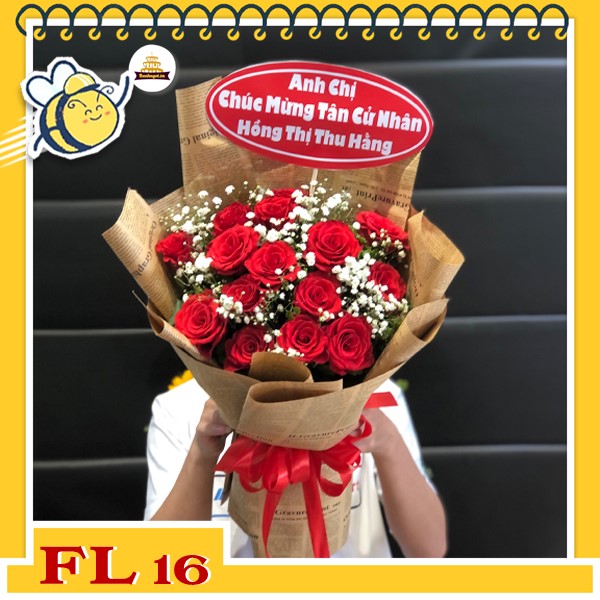 Bó hoa tươi FL16 nhiều hoa hồng đỏ và hoa bi