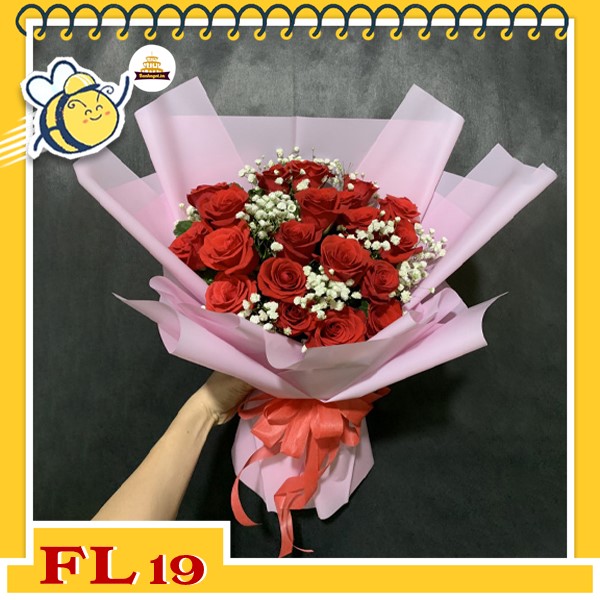 Bó hoa tươi FL19 hoa hồng đỏ hoa bi