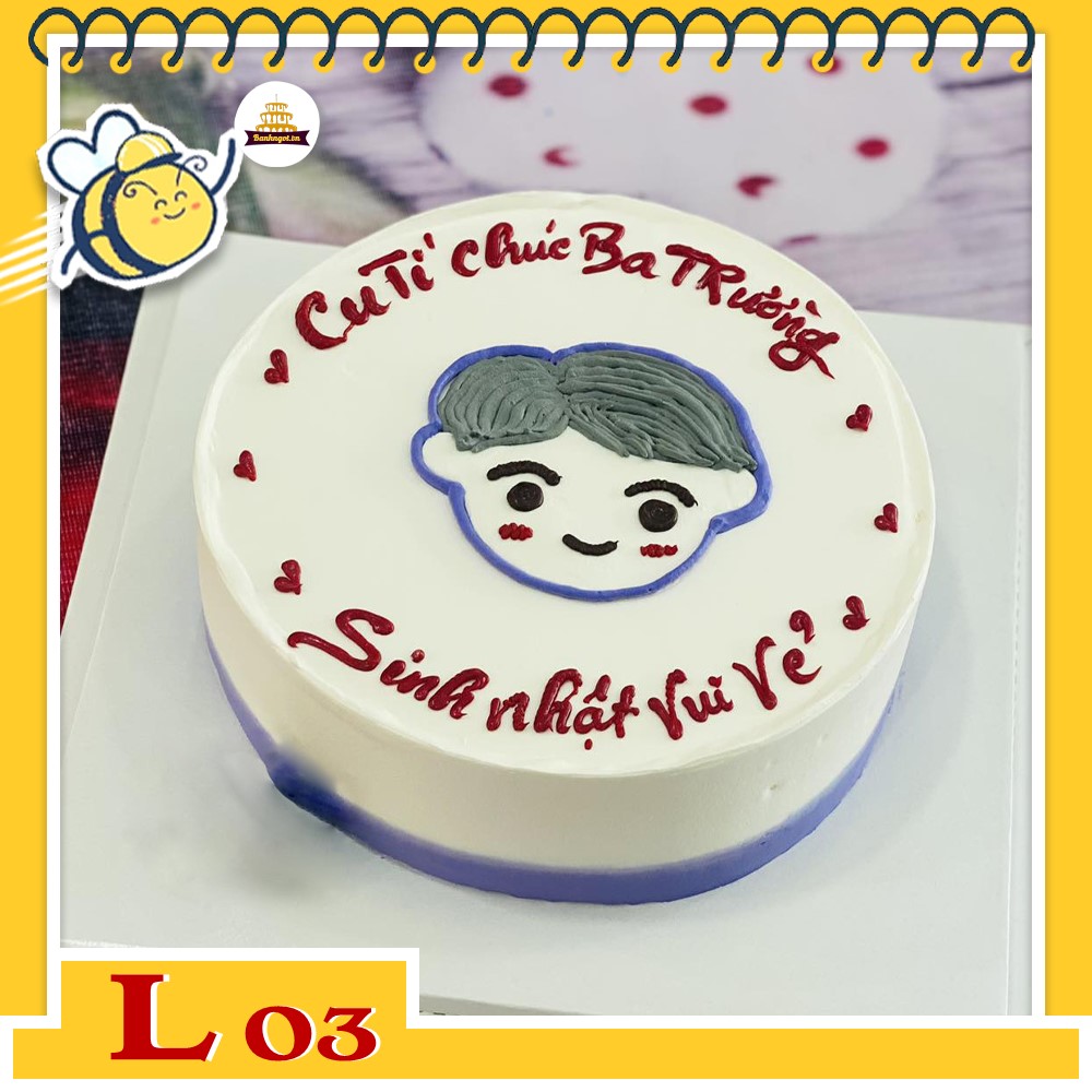 Bánh kem L03 màu trắng vẽ hình em bé trai đáng yêu hết nấc
