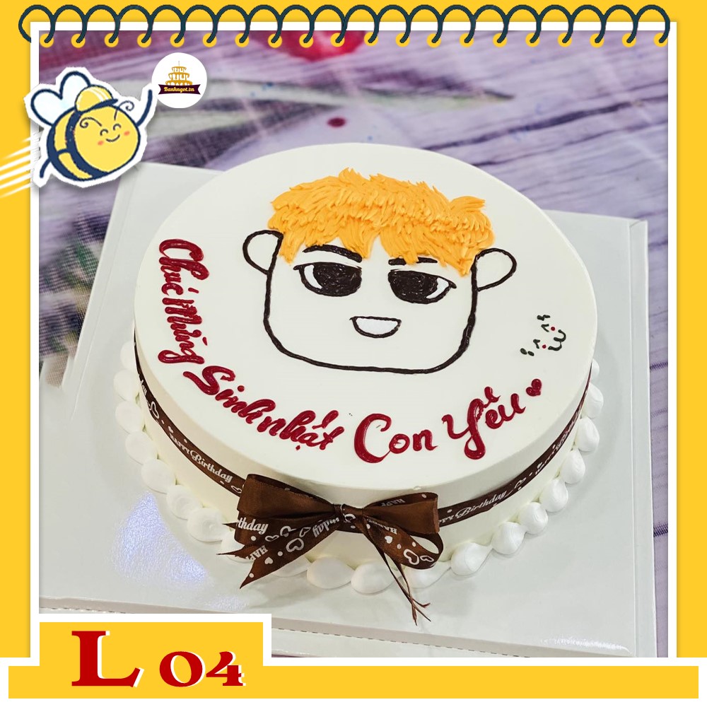 Bánh kem L04 nền màu trắng vẽ hình con yêu phong cách chibi vui vẻ