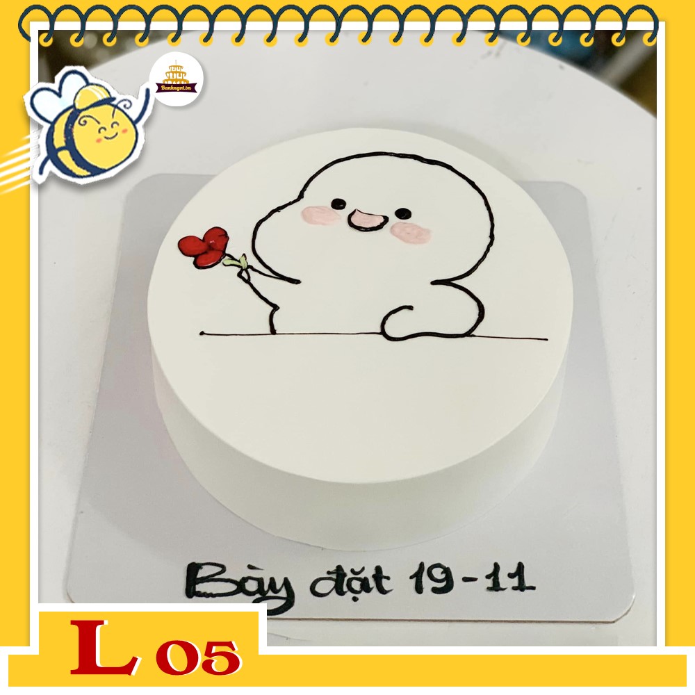 Bánh kem L05 nền trắng vẽ hình icon tặng hoa siêu cute tặng bạn bè