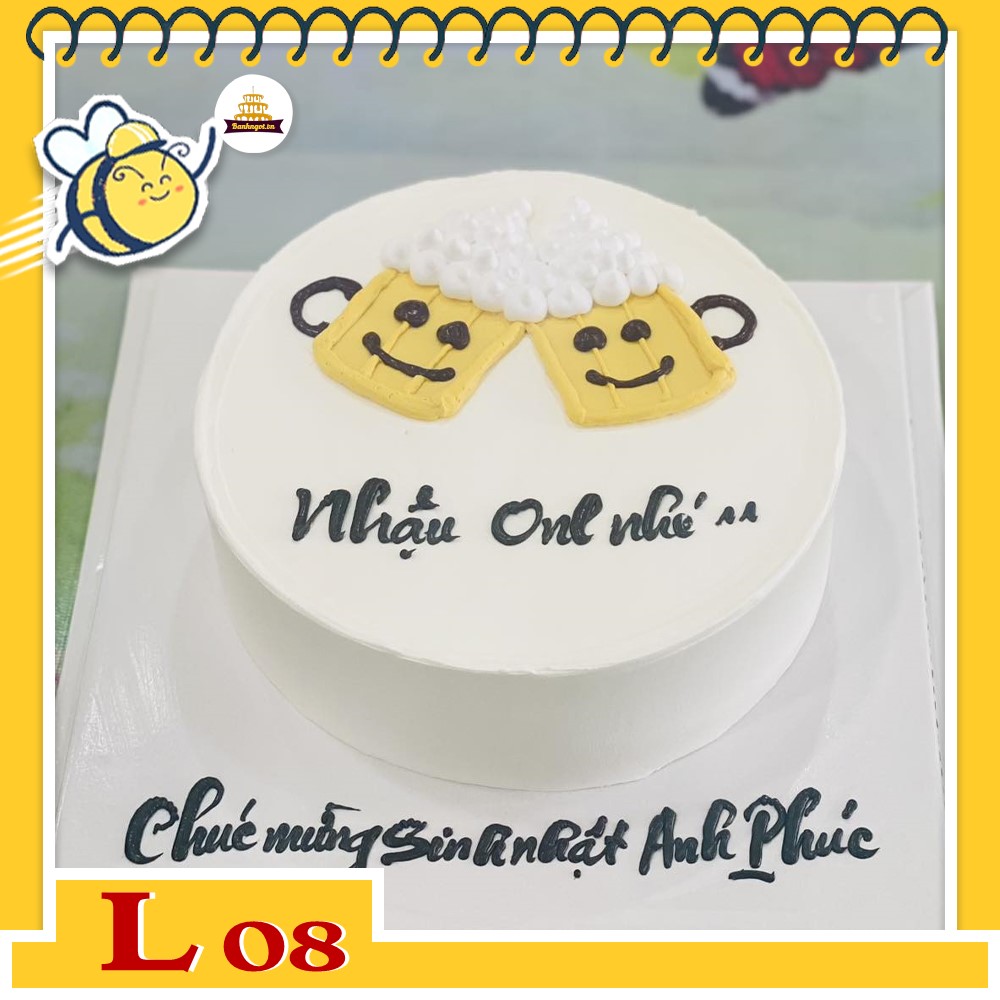 Bánh kem L08 vẽ hình 2 ly bia nhậu onl nhé tặng bạn thân thích nhậu