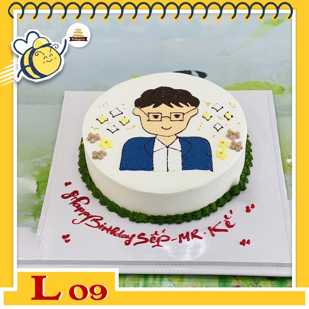 Bánh kem L09 vẽ hình chân dung sếp, cha, đồng nghiệp nam
