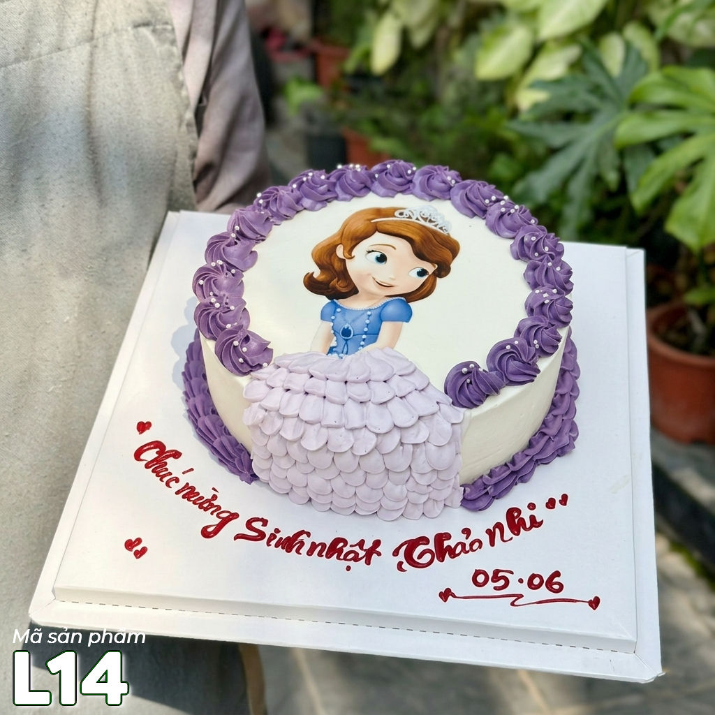 Bánh kem L14 công chúa disney váy tím cho bé gái, bạn nữ