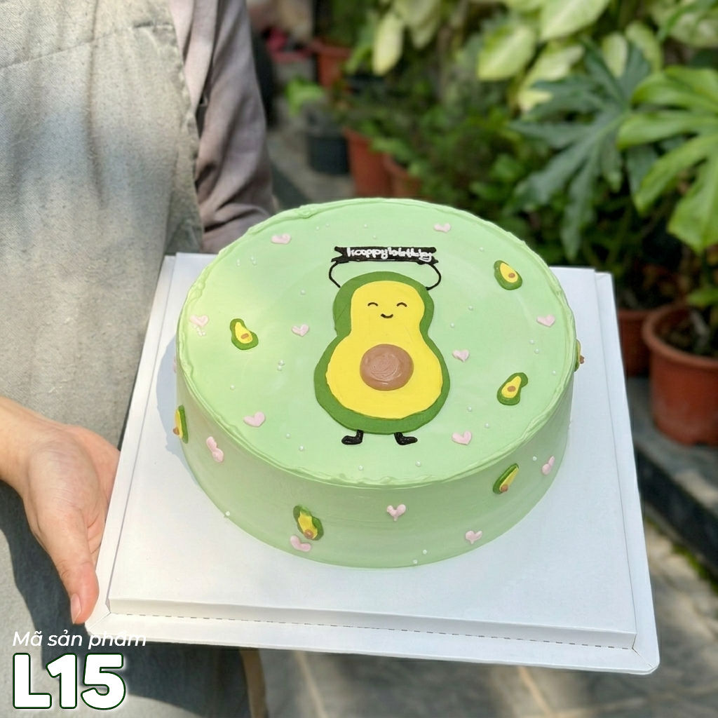 Bánh kem L15 vẽ hình trái bơ xanh vàng cute nhìn là mê