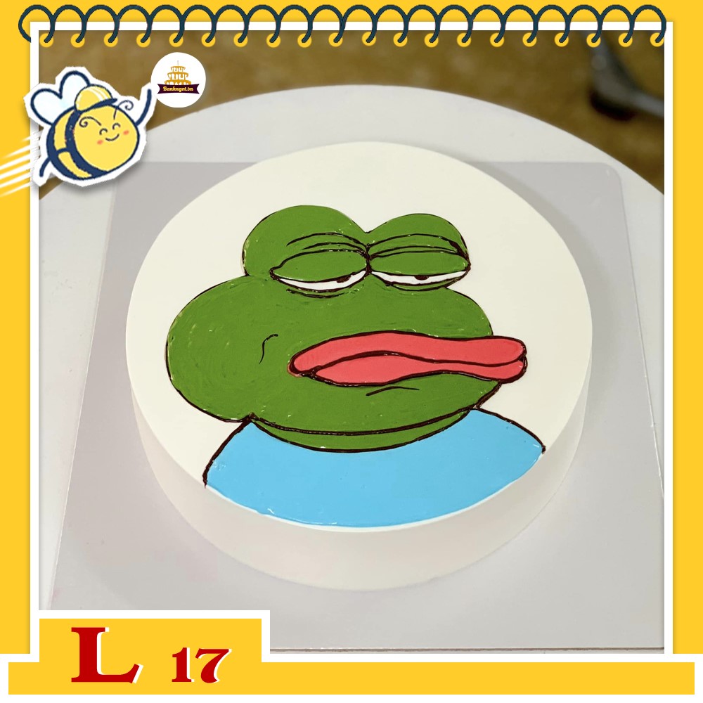Bánh kem L17 vẽ hình meme ếch xanh khinh bỉ hài hước