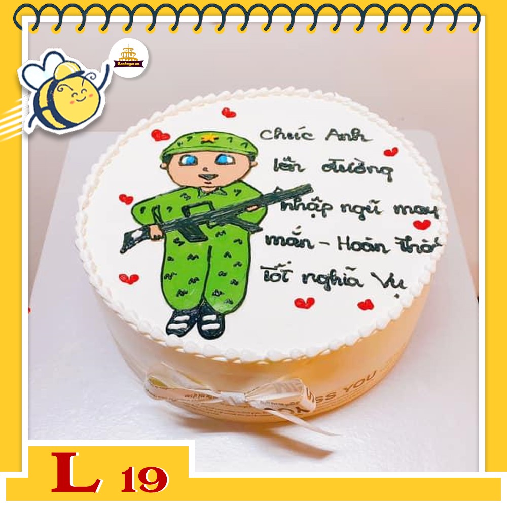 Bánh kem L19 vẽ hình anh lính bộ đội đi nghĩa vụ