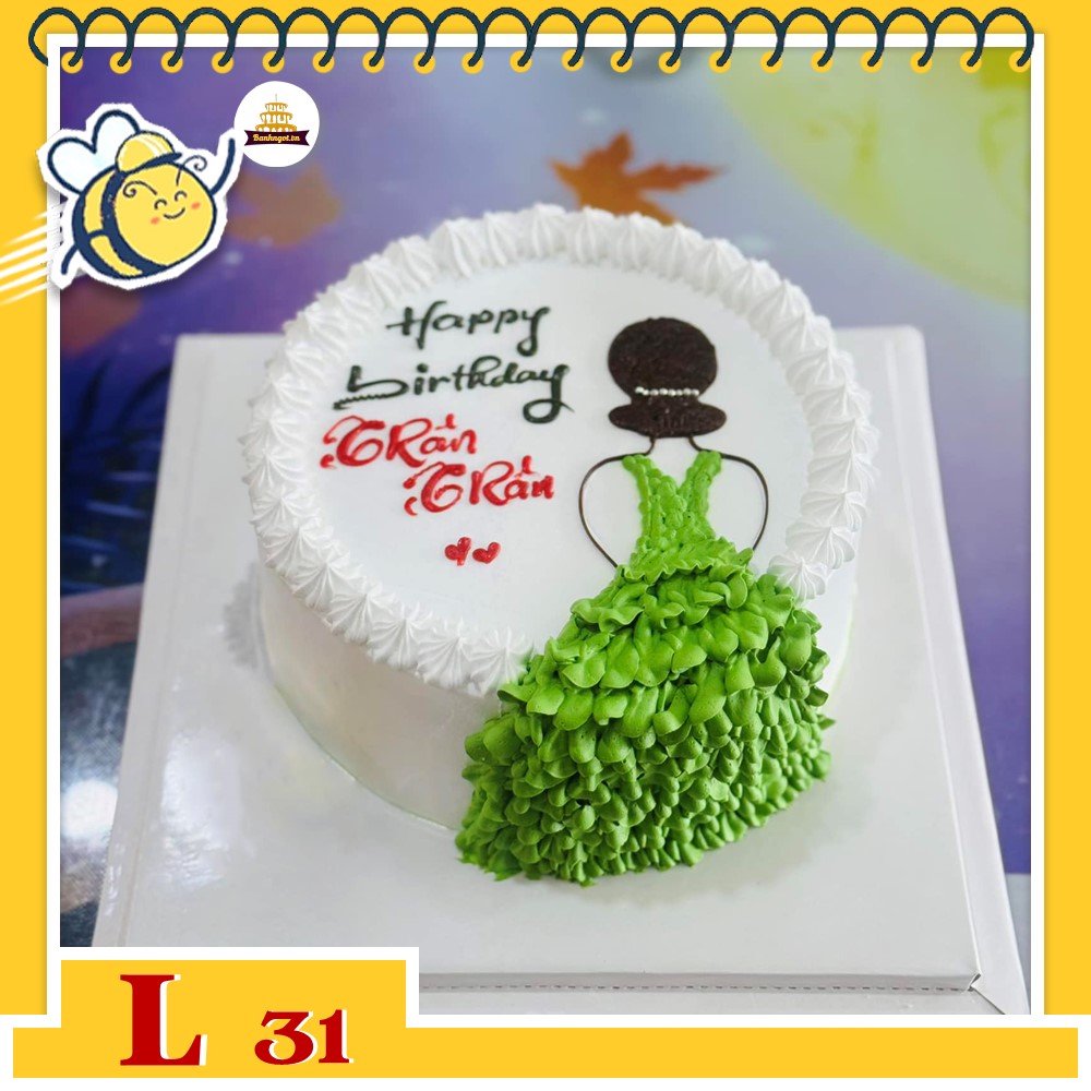 Bánh kem đẹp L31 cô gái váy xanh độc đáo thú vị