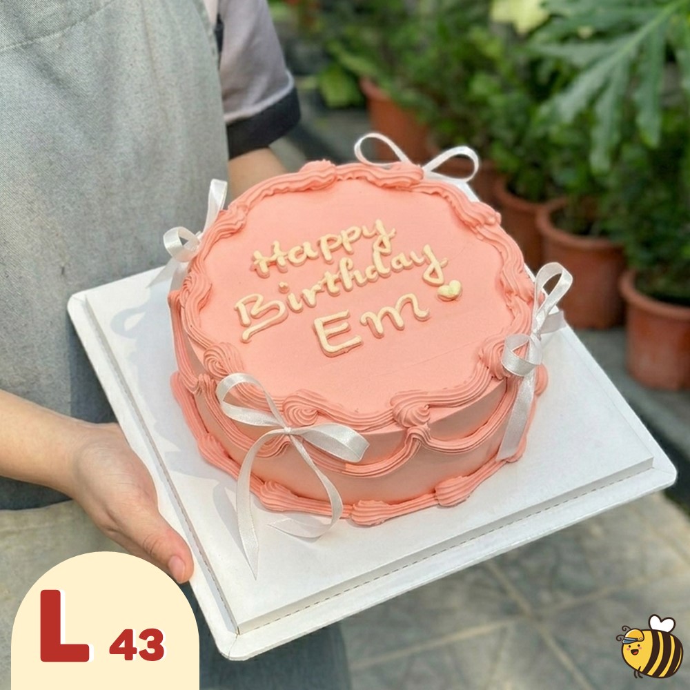 Bánh kem đẹp L43 tone hồng nơ trắng đơn giản mà xinh hết nấc