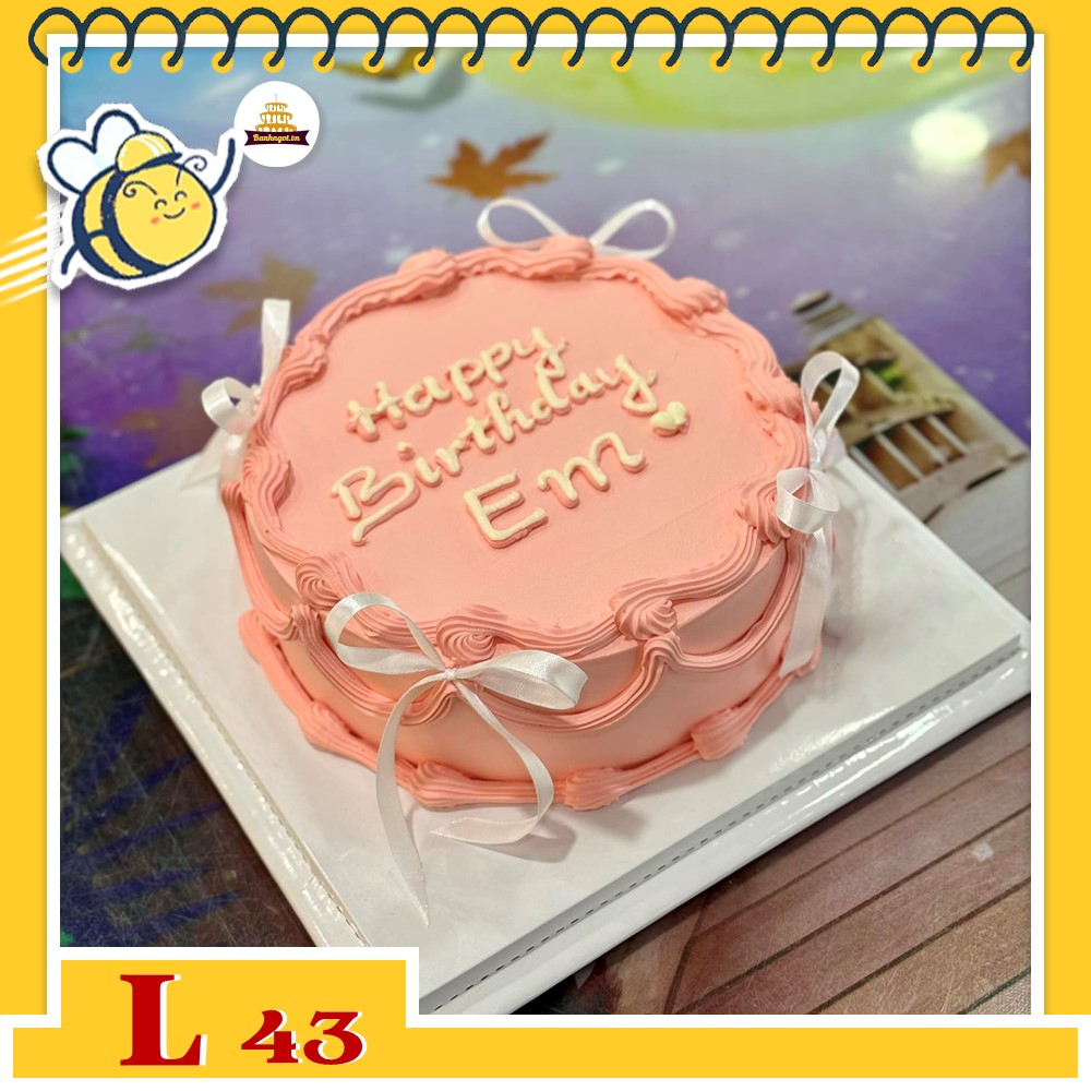 Bánh kem đẹp L43 tone hồng nơ trắng đơn giản mà xinh hết nấc