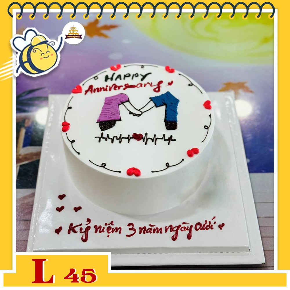 Bánh kem đẹp L45 vẽ hình dễ thương ngọt ngào kỉ niệm yêu nhau