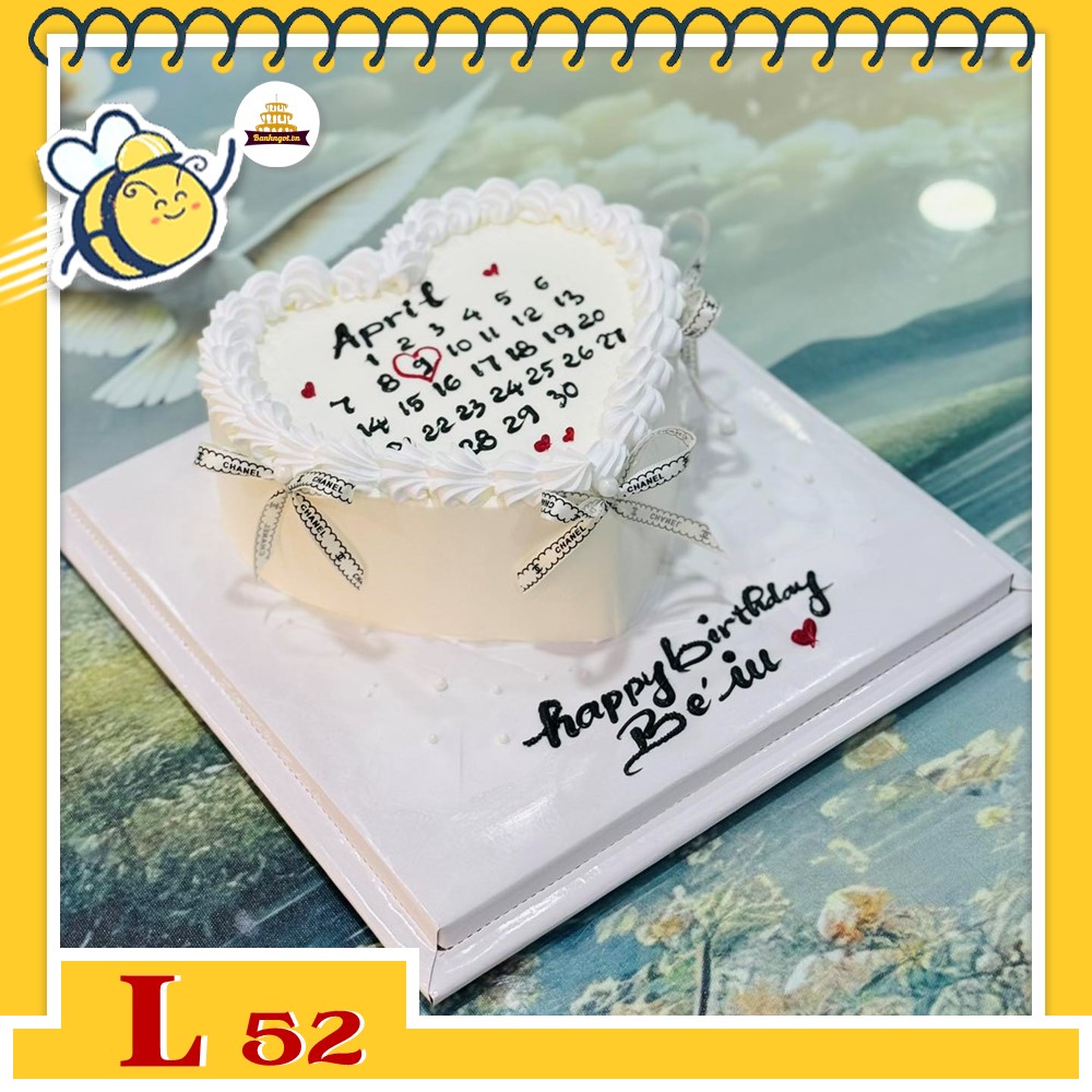 Bánh kem đẹp L52 trái tim vẽ lịch đơn giản mà ý nghĩa