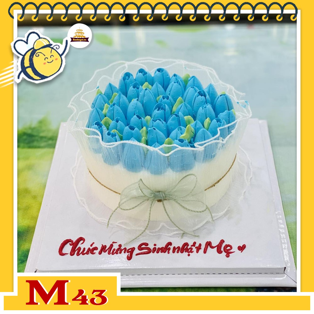 Bánh kem M43 đóa hoa tulip màu xanh tặng mẹ yêu siêu xinh đẹp