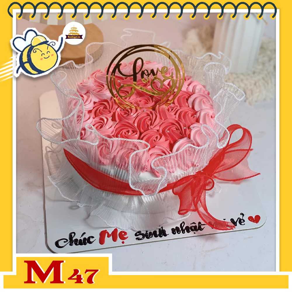 Bánh kem M47 sinh nhật mẹ đóa hoa bánh kem màu đỏ hồng rực rỡ