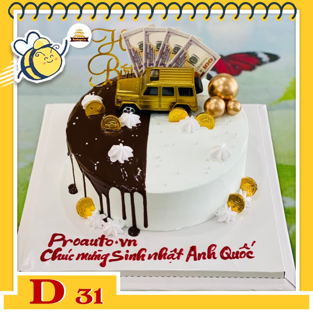 Mẫu bánh kem đẹp D31 hiện đại phủ socola nửa bên