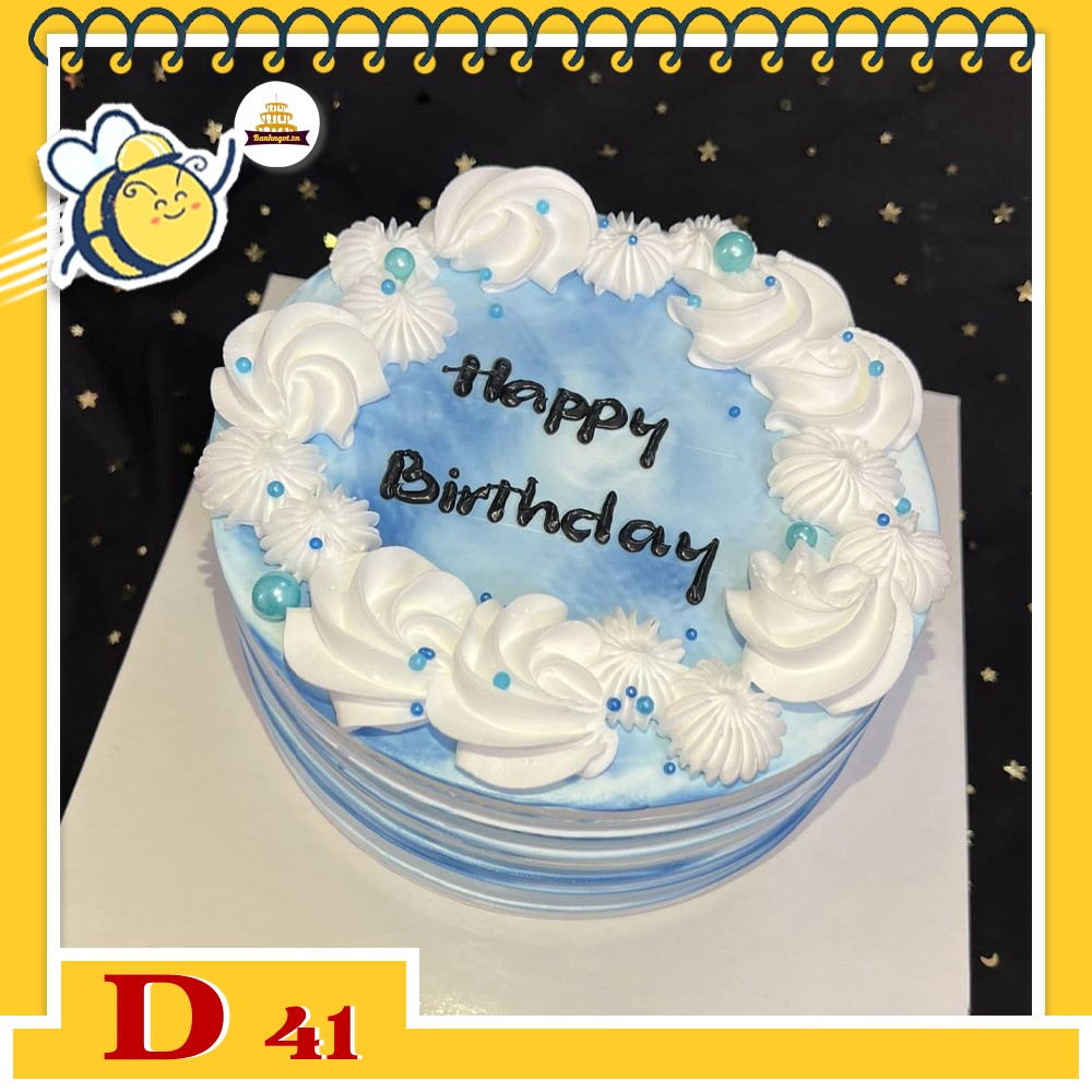 Mẫu bánh kem đẹp D41 kiểu Hàn Quốc tông xanh trắng